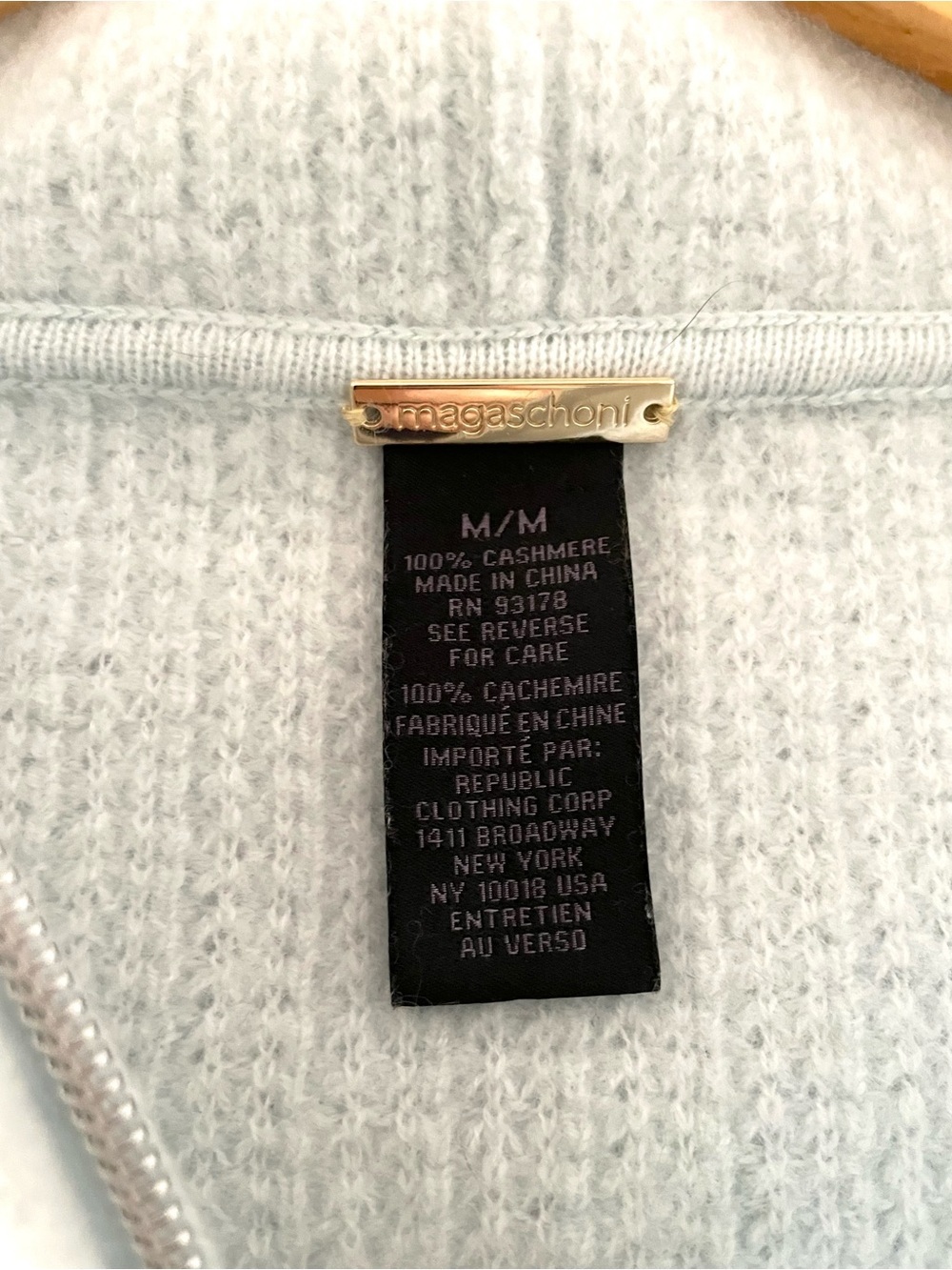 Magaschoni Cashmere Waffle Knit Cropped Zip Hoodie Sweater Powder Blue S Fall - Picture 5 of 10
